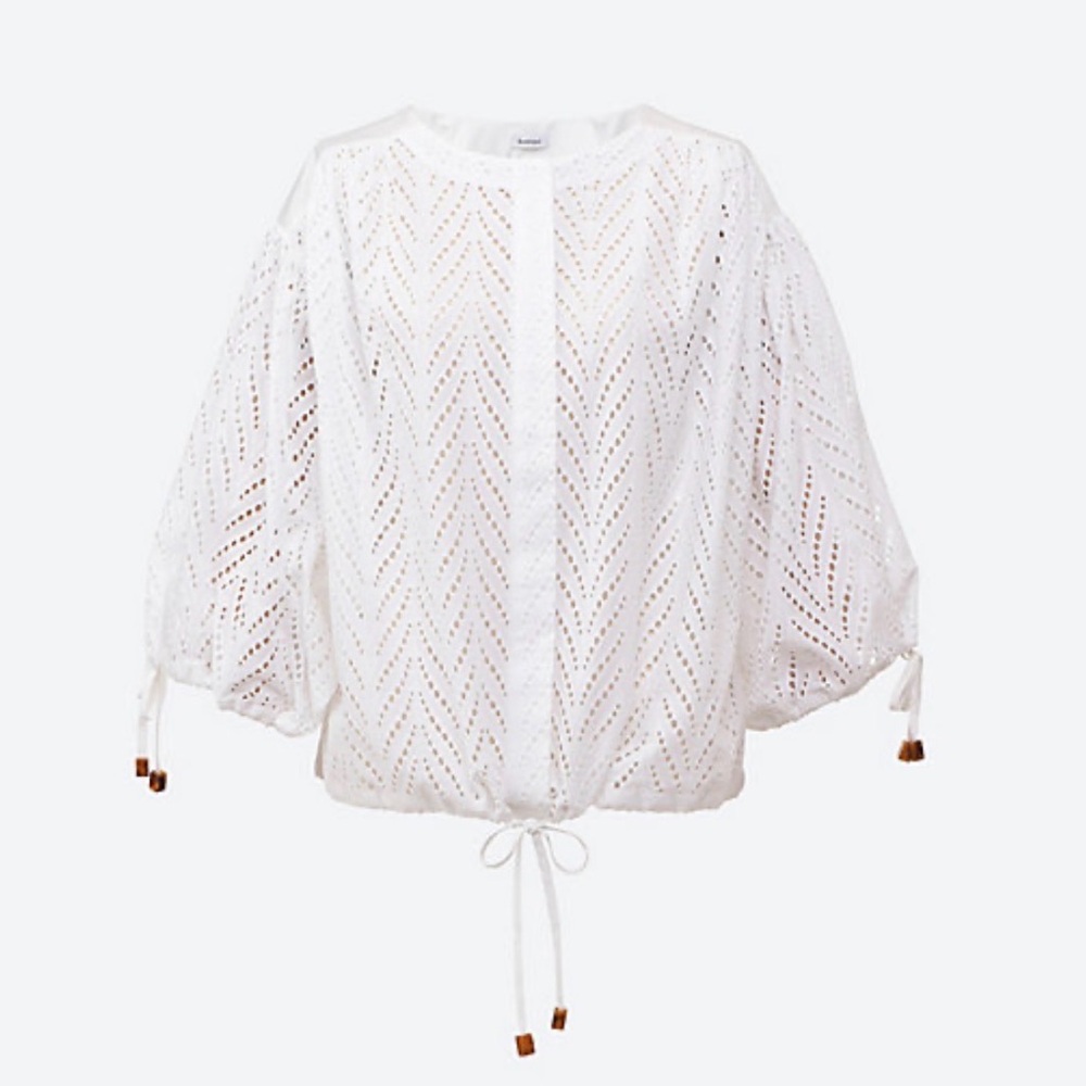 Women's White Eyelet Button-Front Blouse